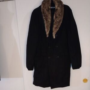 🆕🧥Faux Fur Collar Peacoat - Black, Sz L